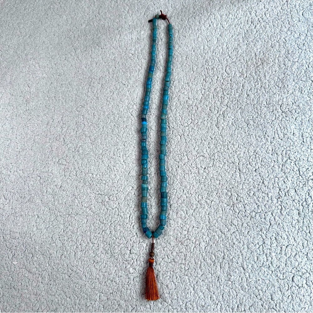 Blue Citrine & 925 Silver Mala Necklace